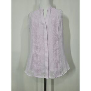 White House Black Market Lilac Sleeveless Button up Blouse with Lace Detail Size